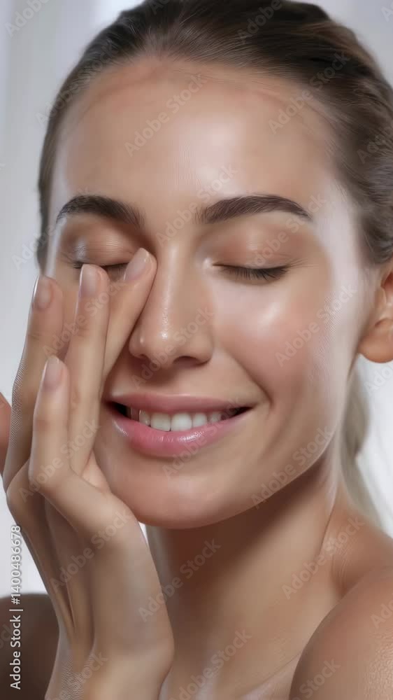 Attractive caucasian woman smiling with rejuvenating face lines, beauty treatment footage for cosmetology or skincare advertising clip Attractive caucasian woman smiling with rejuvenating face lines, beauty treatment footage for cosmetology or skincare advertising clip