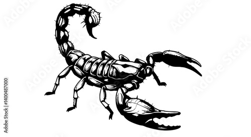 Scorpion menacing ready to strike against white background.