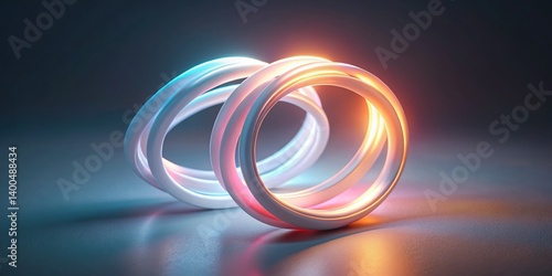 Glowing White Rings Intertwined, Tilt-Shift Miniature Effect, Abstract Grey Background