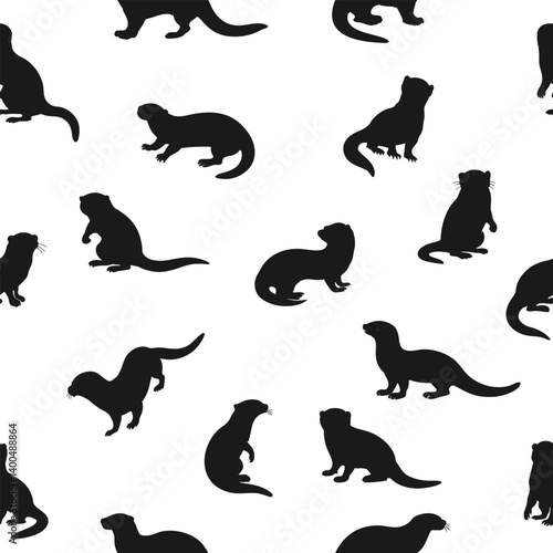 Seamless pattern featuring otter silhouettes