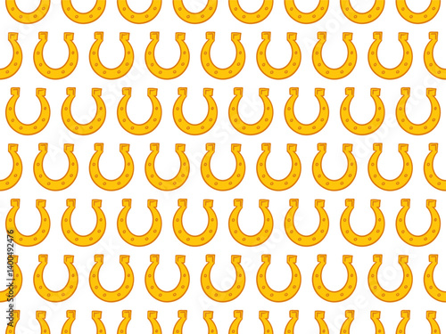 Lucky horseshoe Seamless pattern on white background, symbols of good luck. St. Patrick's Day concept. Doodle style texture for wrapping paper, package gift design.