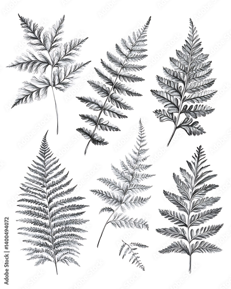 illustrations of various trees, leaves, grasses, and botanical elements on white background. illustrations of various trees, leaves, grasses, and botanical elements on white background.