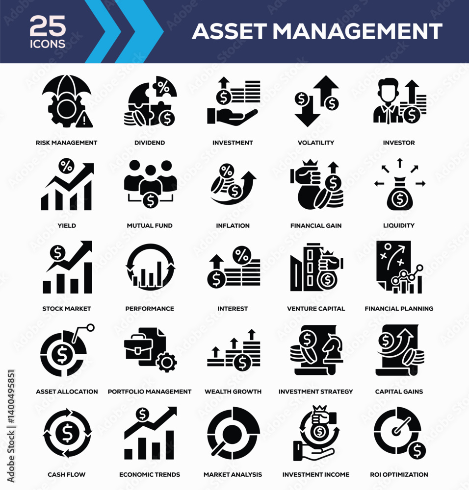 Asset Management Black Glyph Icon Collection Asset Management Black Glyph Icon Collection