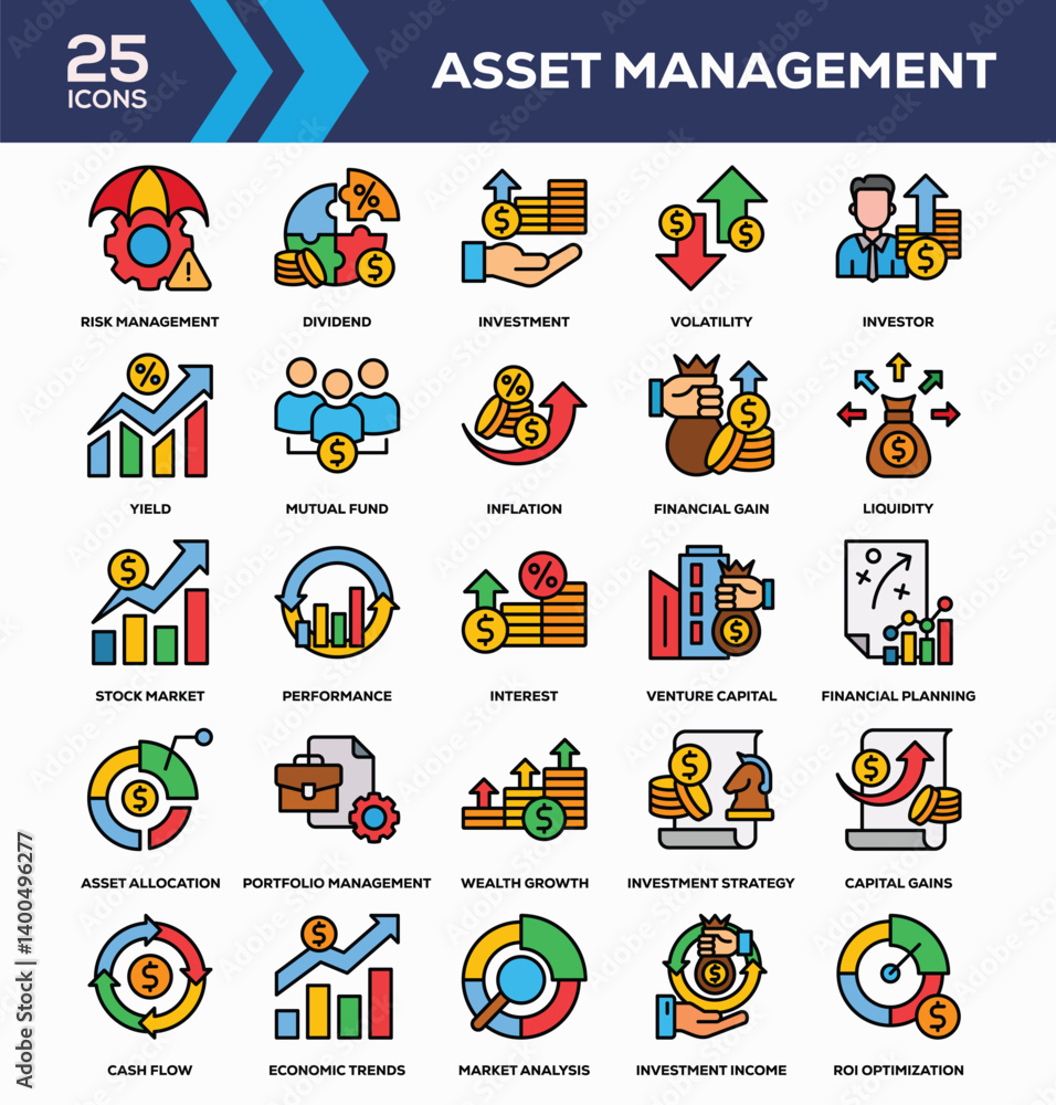 Fototapeta premium Asset Management Lineal Color Icon Collection