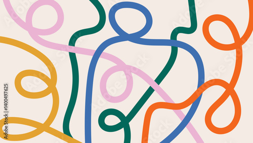 Fun abstract background with colorful bold lines. Childish naive design. Minimal hand drawn pattern