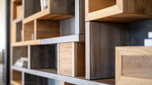 Carpenter installing custom shelving in a home office. Featuring precision and craftsmanship