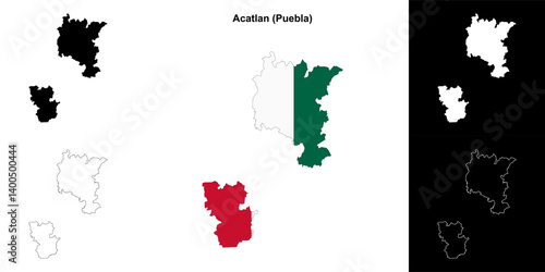 Acatlan municipality (Puebla) outline map set
