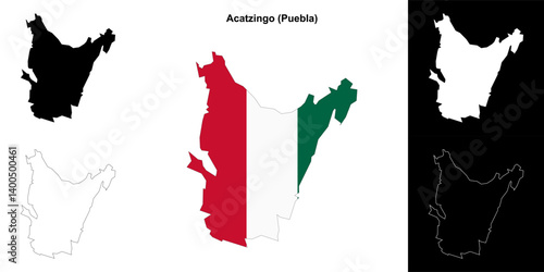 Acatzingo municipality (Puebla) outline map set
