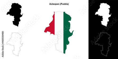 Acteopan municipality (Puebla) outline map set