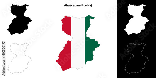 Ahuacatlan municipality (Puebla) outline map set