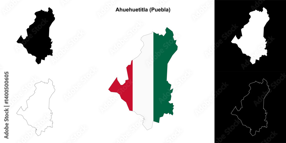 Fototapeta premium Ahuehuetitla municipality (Puebla) outline map set