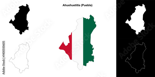 Ahuehuetitla municipality (Puebla) outline map set