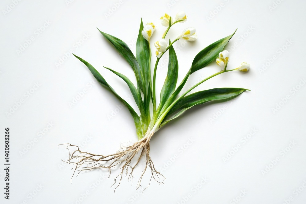 Leucojum flowers, minimalist style, white background, botanical illustration Leucojum flowers, minimalist style, white background, botanical illustration