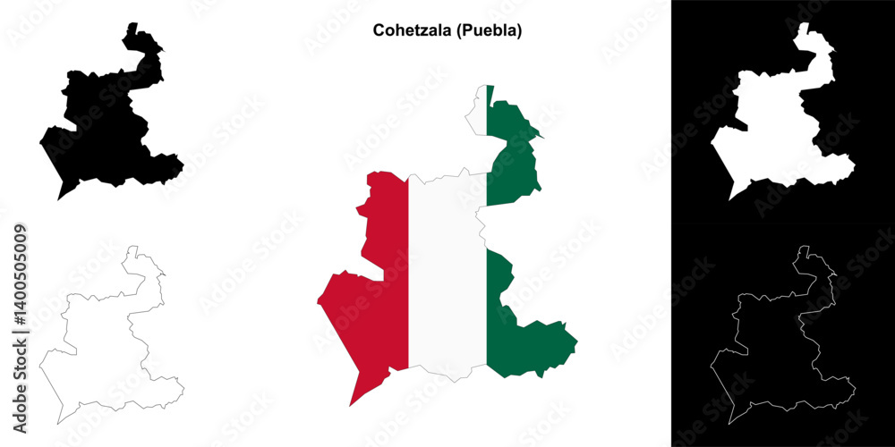 Fototapeta premium Cohetzala municipality (Puebla) outline map set