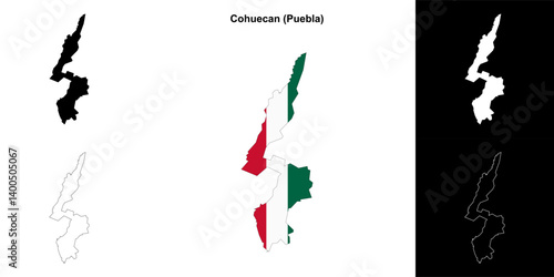 Cohuecan municipality (Puebla) outline map set