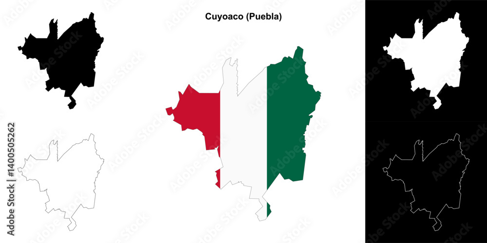 Fototapeta premium Cuyoaco municipality (Puebla) outline map set
