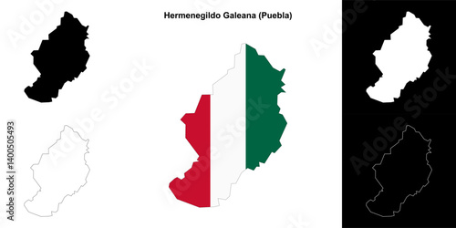 Hermenegildo Galeana municipality (Puebla) outline map set