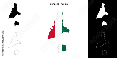 Huehuetla municipality (Puebla) outline map set
