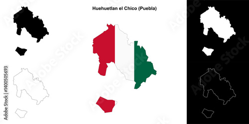 Huehuetlan el Chico municipality (Puebla) outline map set