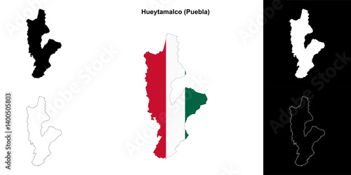 Hueytamalco municipality (Puebla) outline map set