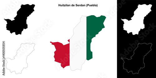 Huitzilan de Serdan municipality (Puebla) outline map set