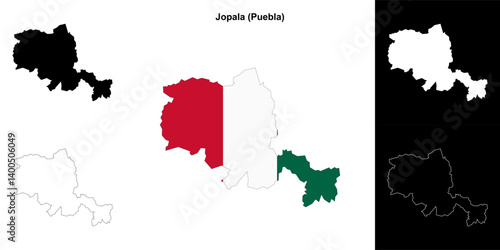 Jopala municipality (Puebla) outline map set