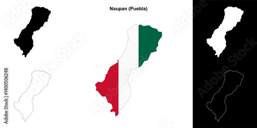 Naupan municipality (Puebla) outline map set