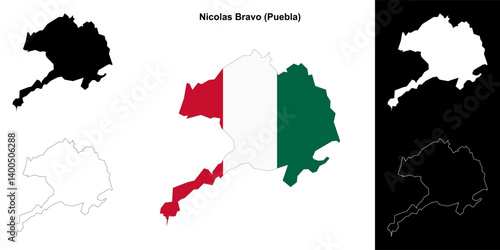 Nicolas Bravo municipality (Puebla) outline map set
