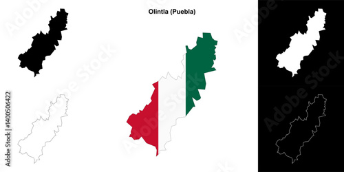 Olintla municipality (Puebla) outline map set