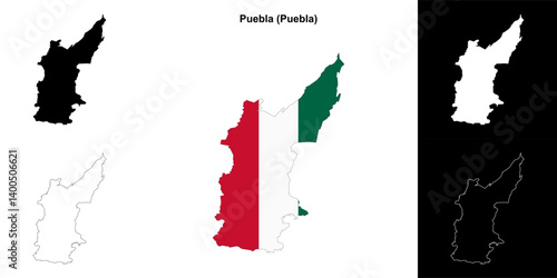 Puebla municipality (Puebla) outline map set