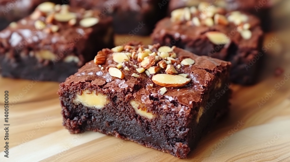 Rich, decadent brownies with fudgy texture and almond topping for extra crunch Rich, decadent brownies with fudgy texture and almond topping for extra crunch