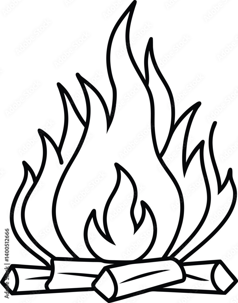 Burning Wood Outline Line Art Drawing Vector | Fire, Camp & Nature Line Icon Burning Wood Outline Line Art Drawing Vector | Fire, Camp & Nature Line Icon