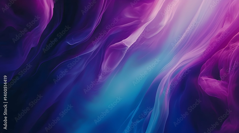 Fototapeta premium Abstract purple and blue fabric waves, flowing softly, dark background, ideal for design