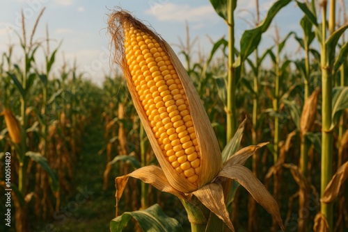 Corn Crop Ready for Harvest in a Bright Sunny Field During Late Summer