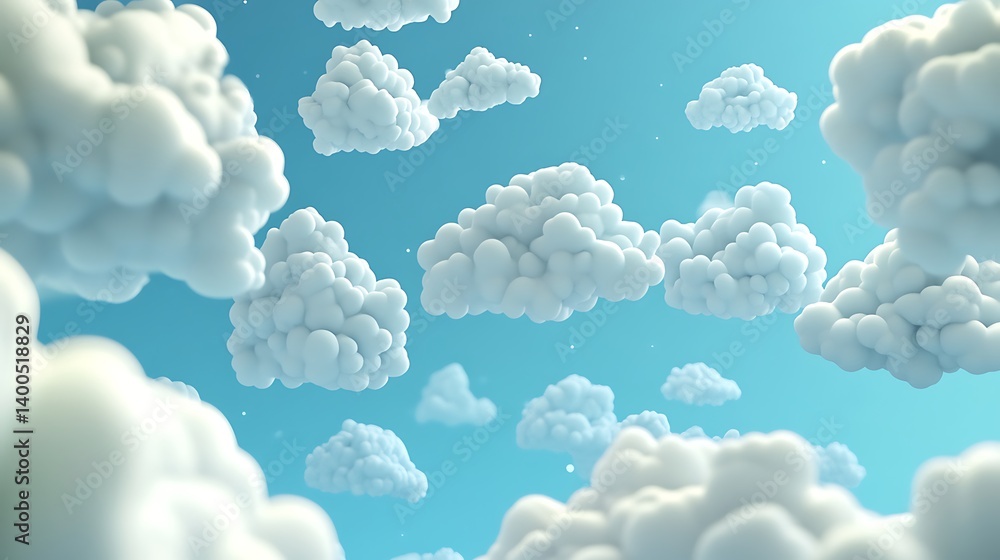 Dreamlike floating 3D cartoon clouds arranged in a soothing pattern Dreamlike floating 3D cartoon clouds arranged in a soothing pattern