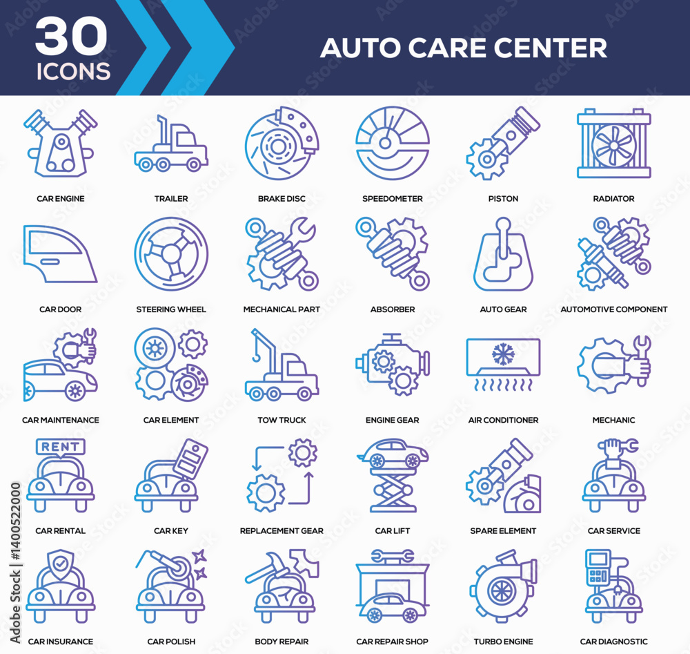 Obraz premium Auto Care Center Line Gradient con Collection