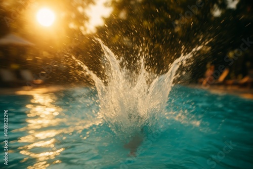 Refreshing Splash in the Pool During a Sunny Summer Evening