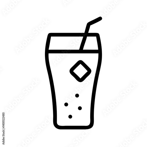 Outline of a refreshing beverage in a glass with a straw  
