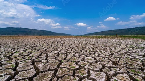 Time Lapse area of cracked soil caused by long draught Dry landscape with crack pattern caused by lack of water.