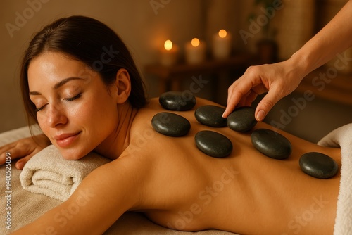 Relaxation Experience With Hot Stones During a Spa Treatment in a Serene Setting