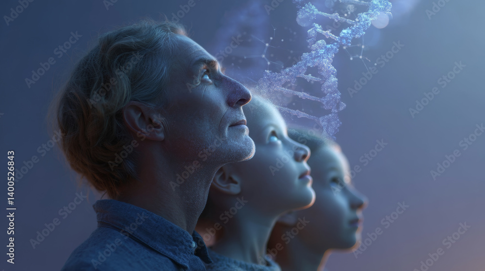 Family portrait showing genetic connections, inherited traits and characteristics passed from parents to children