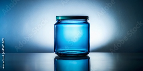 Empty Glass Jar with Blue Lid on White Background - Silhouette Stock Photo