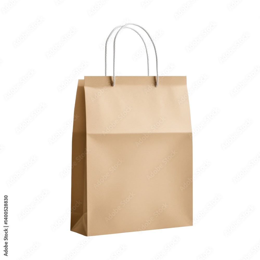 Simple brown paper bag with white handles for shopping and gift packaging Simple brown paper bag with white handles for shopping and gift packaging