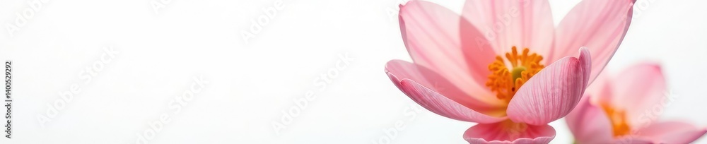 The delicate petals of a flower unfold against a bright white background in soft focus, flower, bloom, botanical The delicate petals of a flower unfold against a bright white background in soft focus, flower, bloom, botanical