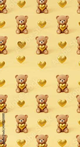 Teddy Bear Love: Cute Gold Heart Pattern - Perfect Gift, Decoration, Wallpaper & More!