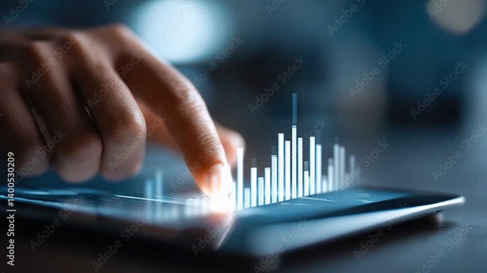 Hand Swiping on Tablet with Digital Bar Chart Displayed Clearly Hand Swiping on Tablet with Digital Bar Chart Displayed Clearly