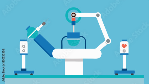 Robotic Surgery Assistant A robotic arm equipped with surgical tools hovering over a surgical table illustrating precise surgical techniques in a modern operating room.