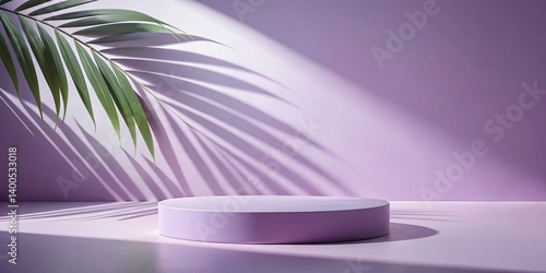 Elegant Podium Display with Palm Leaf Shadow on Lavender Background - Stock Photo