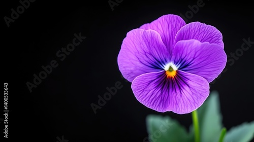 Close-up of a vibrant purple pansy.  Detailed view of the petals, showcasing delicate texture and vibrant color.  Dark background isolates the flower