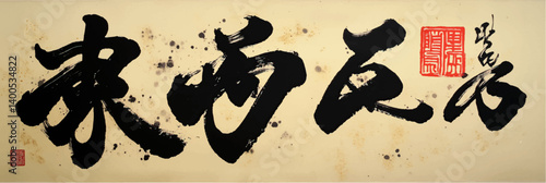 vector illustration of traditional chinese hieroglyphics painting on old vintage silk paper	
